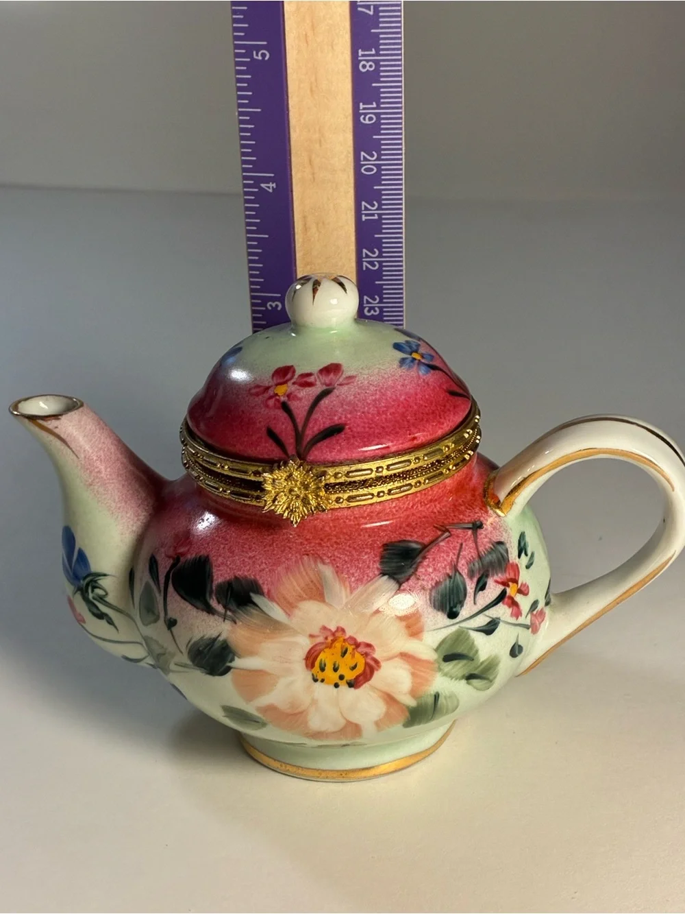 Vintage Painted Porcelain Tea Pot Trinket Box By Formalities